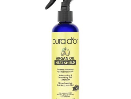 PURA D’OR Argan Oil Heat Protectant Spray Up to 450°F for Damaged Hair, 8oz