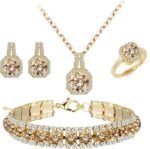 Paxuan 4pcs Cubic Zirconia Wedding Jewelry Sets for Bride Bridesmaid Cubic Zirconia Pendant Necklace Earrings Link Tennis Bracelet Open Ring Set for Women