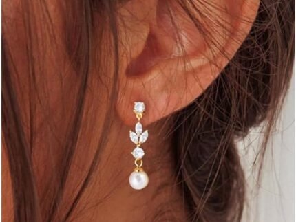 Pearl Dangle Earrings for Women, Dainty Wedding Bridal Earrings 14k Gold Plated Pearl Drop Earrings for Women Trendy Long Pearls Earrings Fashion Formal Prom Jewelry Gifts for Women