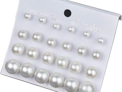 Pearl Earrings Studs for Women, White Pearl CZ Earrings Bridal Simulated Pearl Rhinestone Pearls Stud Earrings Jewelry Set for Wedding Birthday Christmas 12 Pairs