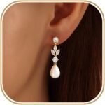 Pearl Earrings for Women, 14k Gold Plated Trendy Diamond Pearl Drop Earrings Bridal Shower Gifts Wedding jewelry for Women