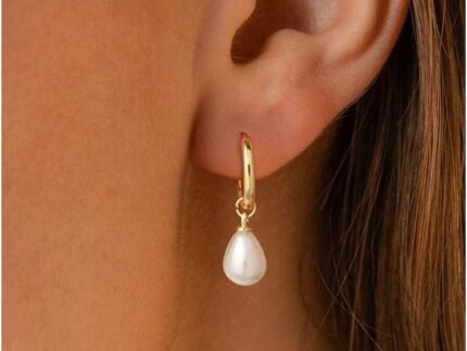 Pearl Earrings for Women Trendy, 14k Gold Plated Freshwater CZ Pearl Dangle Drop Gold Earrings Lightweight Hypoallergenic Stud Earring Bridesmaid Wedding Gold Jewelry for Women