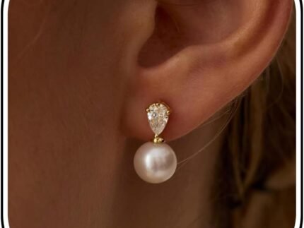 Pearl Earrings for Women,Dainty 14k Gold Plated Pearl Drop Earring Gold Bridal Dangle Earring Small Cute Stud Earring Wedding Dangle Earrings for Women Trendy Pearls Jewelry Bridesmaid Gifts Stuff
