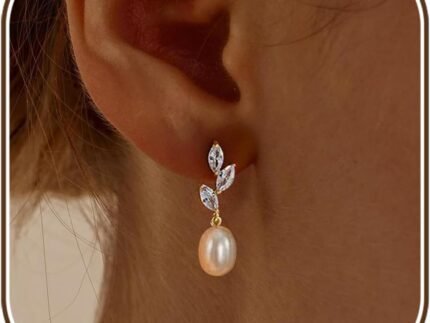 Pearl Earrings for Women:Gold Wedding Dangle Drop Earring Pearl Jewelry