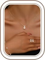 Pearl Jewelry Set for Women, Bridal Necklace Earrings Bracelet for Wedding