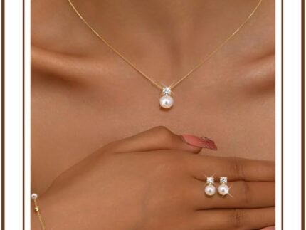 Pearl Jewelry Set for Women, Bridal Necklace Earrings Bracelet for Wedding
