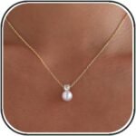 Pearl Necklaces for Women 14k Gold Plated Dainty Pearl Diamond Pendant Necklace Wedding Jewelry Bridal Bridesmaid Gifts for Women
