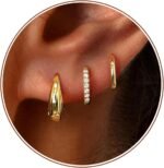 Poxtex Small Sterling Silver Huggie Hoop Earrings Set for Women, Hypoallergenic 14K Gold Plated Hoops Stacks for Multiple Piercings, Dainty Cute Mini Lightweight Cartilage Studs Trendy Jewelry Gift