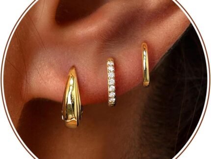 Poxtex Small Sterling Silver Huggie Hoop Earrings Set for Women, Hypoallergenic 14K Gold Plated Hoops Stacks for Multiple Piercings, Dainty Cute Mini Lightweight Cartilage Studs Trendy Jewelry Gift