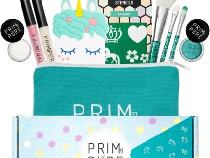 Prim and Pure Mineral Gift Set with Unicorn Mirror| Perfect for Play Dates & Birthday Parties | Kids Eyeshadow Makeup – Mineral | Organic & Natural Makeup Kit for Kids| Made in USA (Blue)