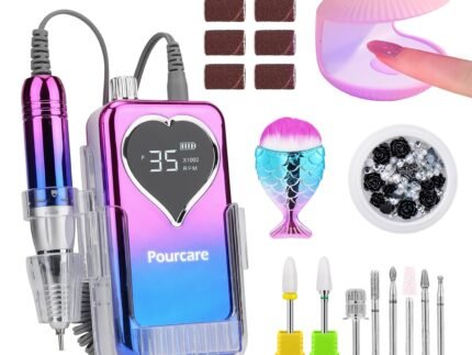 Professional Electric Nail Drill Machine for Acrylic Nails, 35000 RPM Electric Nail File Tool Set, Portable E-File Rechargeable Manicure Pedicure Polish Kit for Home Salon Tech (Heart Sunset Blue)