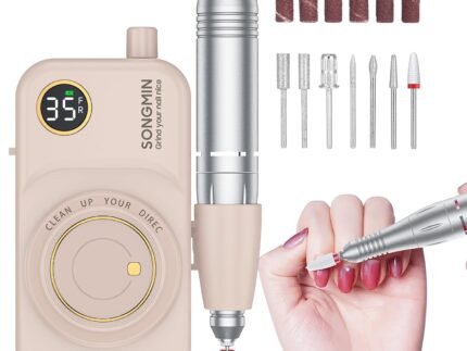 Professional Nail Drill 35000 RPM,SONGMIN Portable Cordless Efile with Bits Kit for Acrylic Nails Gel Polishing Removing,Rechargeable Electric Nail File Machine for Manicure,Pedicure Salon Home,Pink