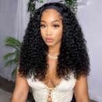 Punmasa Deep Wave Headband Wig Human Hair 18 Inches Glueless None Lace Front Wigs Machine Made 150% Density Half Wigs Natural Color Human Hair wigs for Women