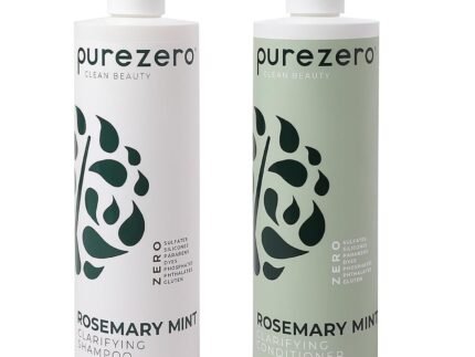 Purezero Rosemary Mint Clarifying Silicone Free Shampoo & Conditioner Set – Vegan Duo for Balanced Scalp, Build-Up Removal & Fresh Minty Finish – Sulfate-Free, Paraben-Free, Cruelty-Free, 2×12 oz