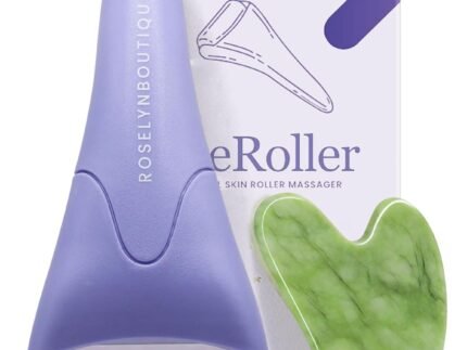 ROSELYNBOUTIQUE Ice Roller for Face & Gua Sha Facial Tools for Wrinkles Fine Lines Puffiness – Facial Massager Skin Care Tools Self Care Gifts for Men Women (Purple)