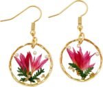 Real Pressed Flower Earrings for Women, Handmade Boho Chic Dangle Design, Unique Floral Jewelry, Cute and Thoughtful Gift for Christmas, Valentine