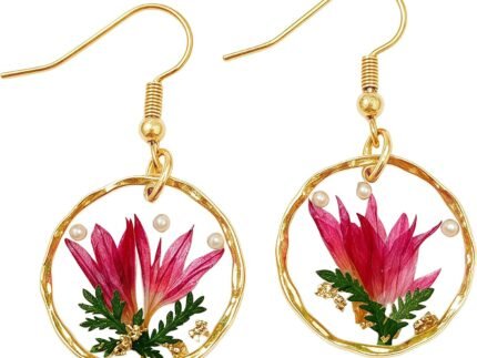 Real Pressed Flower Earrings for Women, Handmade Boho Chic Dangle Design, Unique Floral Jewelry, Cute and Thoughtful Gift for Christmas, Valentine
