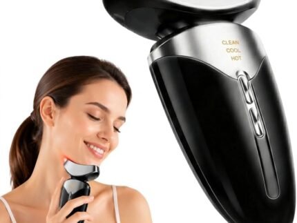 Red Light Beauty Device for Face and Neck, Based on High-end Red and Blue LED Light, Facial Cold and Hot, Vibration Technology, 3 Color Led Face and Neck Beauty Device for Home Use, Jet-Black