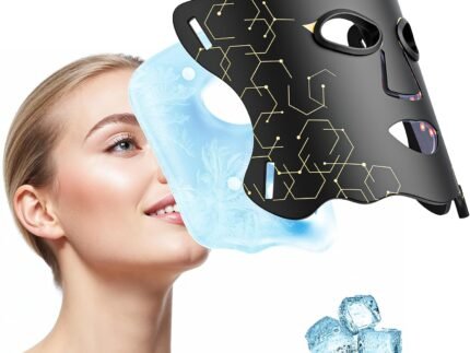 Red Light Therapy Mask with Cooling Gel Pack, 7-Color NIR 850nm LED Face Mask, LED Light Therapy Mask (E106A) with Rechargeable Remote – 180 Mins Use, Red Light Mask Home Travel Gift, Black