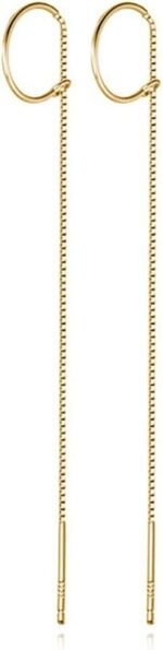 Reffeer Solid 925 Sterling Silver Chain Dangle Earrings Tassel for Women Teen Girls Long Dangle Earrings Minimalist Threader Earrings