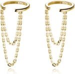 Reffeer Solid 925 Sterling Silver Minimalist Cuff Earrings Chain for Women Cartilage Wrap Earrings Helix Cuffs
