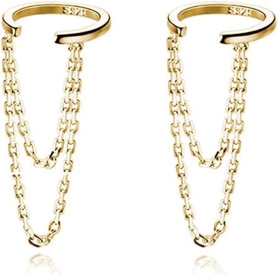 Reffeer Solid 925 Sterling Silver Minimalist Cuff Earrings Chain for Women Cartilage Wrap Earrings Helix Cuffs Reffeer Solid 925 Sterling Silver Minimalist Cuff Earrings Chain for Women Cartilage Wrap Earrings Helix Cuffs