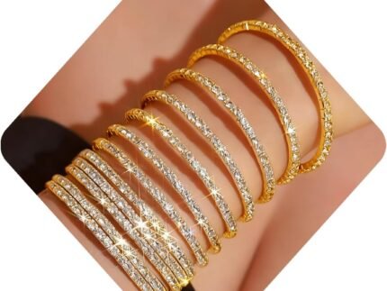 Rhinestone Bracelet Set for Women Sparkly Crystal Stretch Bracelet Wedding Party Jewelry