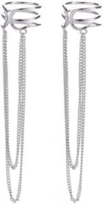 SLUYNZ 925 Sterling Silver No Piercing Cuff Earrings Chain for Women Wrap Earrings Tassel Clip On Ear