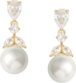 SWEETV Cubic Zirconia Pearl Drop Wedding Earrings for Brides, Ivory Bridal Pearl Earrings for Bridesmaid Jewelry Gift