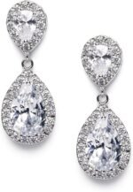 SWEETV Cubic Zirconia Teardrop Bridal Earrings, Rhinestone Dangle Earrings for Wedding Prom Anniversary