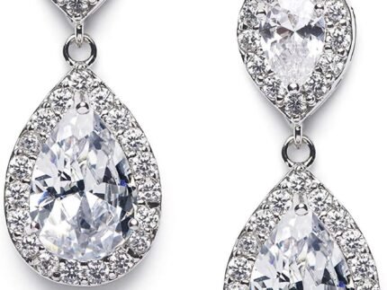 SWEETV Cubic Zirconia Teardrop Bridal Earrings, Rhinestone Dangle Earrings for Wedding Prom Anniversary