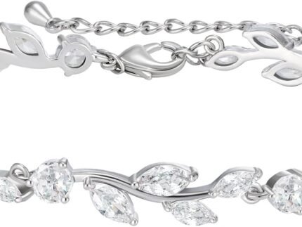 SWEETV Cubic Zirconia Wedding Bridal Bracelet for Brides,Bridesmaids, Silver Crystal Elegant Tennis Bracelet for Women Prom Jewelry Gifts