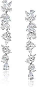 SWEETV Cubic Zirconia Wedding Bridal Earrings for Brides Women, Long Crystal Chandelier Dangle Drop Earrings for Prom or Pageant