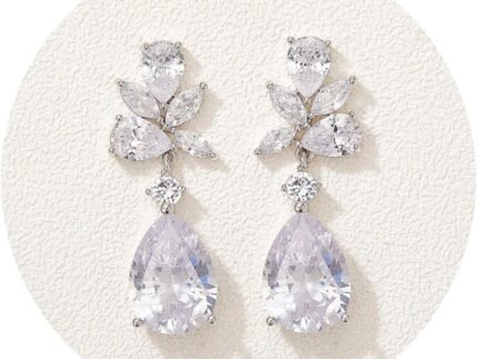 SWEETV Cubic Zirconia Wedding Earrings for Brides Bridesmaids