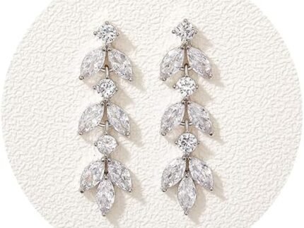 SWEETV Cubic Zirconia Wedding Earrings for Brides Bridesmaids, Elegant Marquise Bridal Dangling Earrings, Crystal Drop earrings for Women Jewelry Gifts