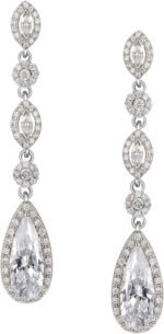 SWEETV Long Pear-Shaped Rose Gold Wedding Birdal Earrings for Brides, Bridesmaids, Crystal Chandelier Dangle Drop Earrings for Women Prom