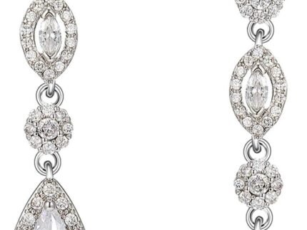 SWEETV Long Pear-Shaped Rose Gold Wedding Birdal Earrings for Brides, Bridesmaids, Crystal Chandelier Dangle Drop Earrings for Women Prom