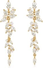 SWEETV Marquise Cubic Zirconia Dangle Earrings for Women, Crystal Wedding Bridal Drop Earrings for Brides Bridesmaids, 18K Silver/Gold Plated Chandelier Earrings for Anniversary Prom Jewelry Gift
