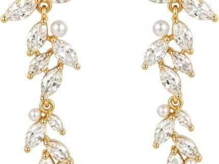 SWEETV Marquise Cubic Zirconia Dangle Earrings for Women, Crystal Wedding Bridal Drop Earrings for Brides Bridesmaids, 18K Silver/Gold Plated Chandelier Earrings for Anniversary Prom Jewelry Gift