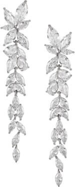 SWEETV Marquise Cubic Zirconia Wedding Earrings for Women Brides, Crystal Chandelier Bridal Drop Earrings for Prom Pageant
