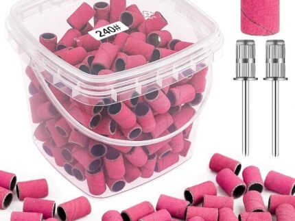 Sanding Bands for Nail Drill 240 Grit Extreme Fine Nail Sanding Bands 200Pcs Pink Professional Sanding Bands and 2Pcs Nail Drill Bits for Manicures and Pedicure