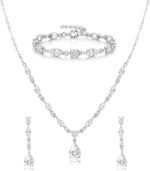 Sanfenly Crystal Teardrop Bridal Wedding Jewelry Set for Brides Bridesmaid
