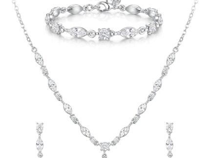 Sanfenly Crystal Teardrop Bridal Wedding Jewelry Set for Brides Bridesmaid