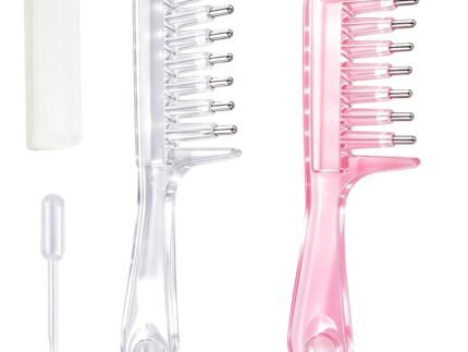 Scalp Oil Applicator 6.7 Inch,with 7 Roller Ball Tips Hair Serum Applicator for Scalp & Minoxidil Applicator - Refillable Comb, Clear & Pink 2-Pack, Precise Root Application, Mess-Free, 4ML