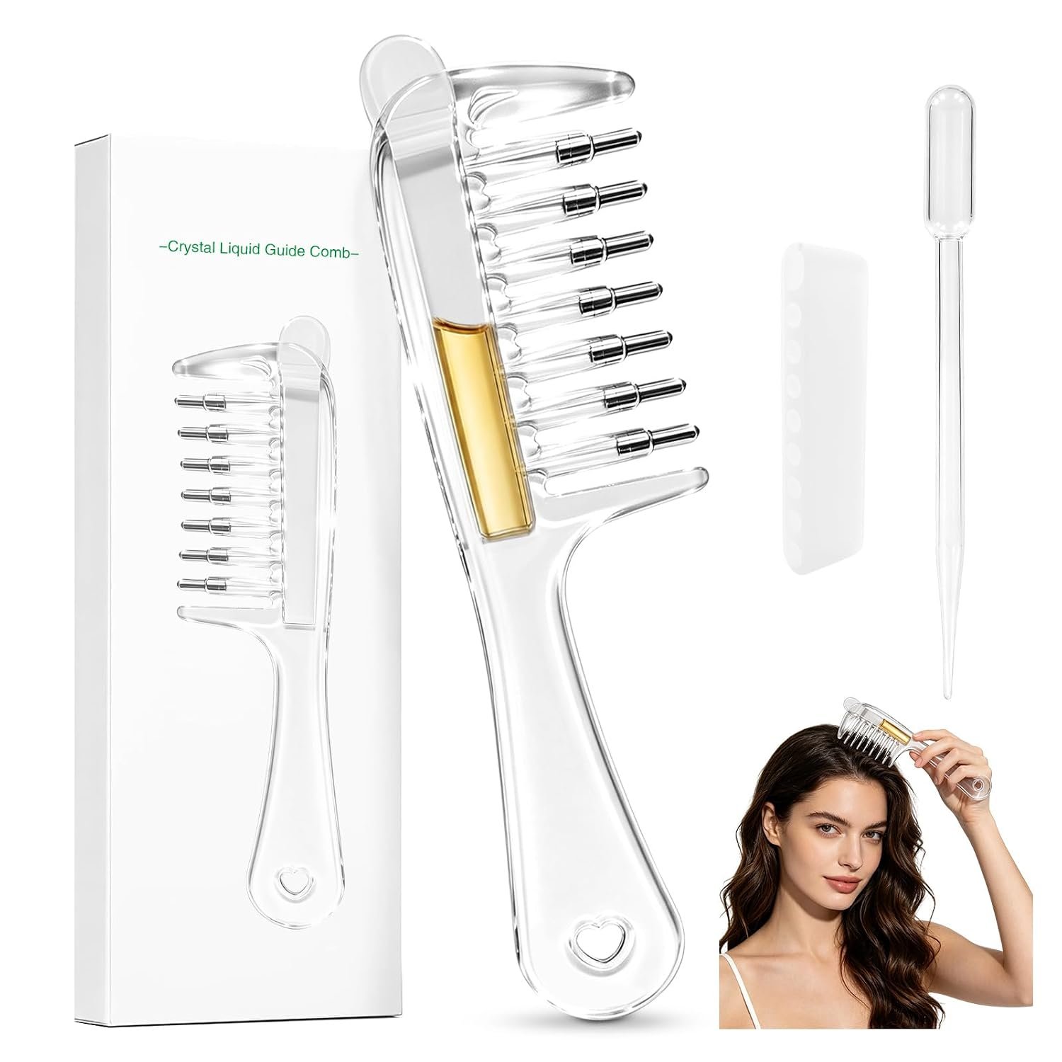 Scalp Oil Applicator, Roller Ball Hair Oil Dispenser Comb, White Scalp Oil Applicator, Roller Ball Hair Oil Dispenser Comb, White