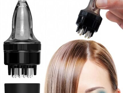 Scalp Oil Applicator and Massager for Hair Growth – Root Comb Bottle, Ball Style Applicator (Black)
