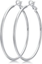 Senteria 2mm 925 Sterling Silver Gold Hoop Earrings for Women 20/30/50/70MM