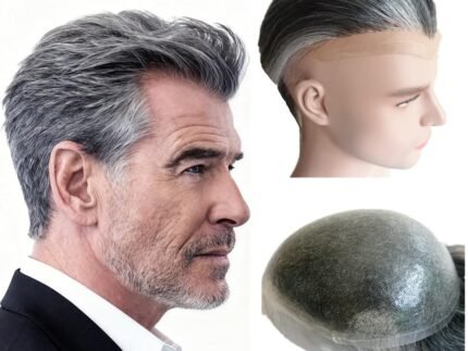 Silicone PU Skin Toupee for mens European Human Hair pieces for men #1B60