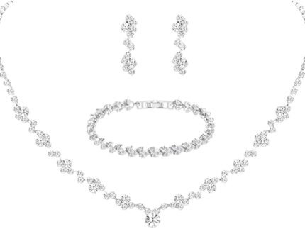 Silver Crystal Bridal Jewelry Set, Teardrop Dangle Earrings Rhinestone Necklace Bracelet for Bride Bridesmaid Crystal Bridal Wedding Party Jewelry Sets