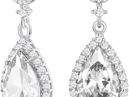 Silver Diamond Dangle Earrings for Women Rhinestone Teardrop Crystal Cubic Zirconia Drop Dangling Wedding Costume Jewelry
